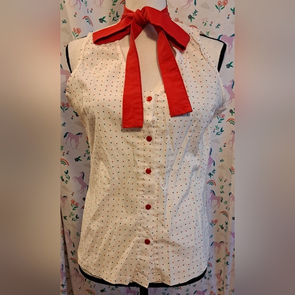 Y2K Hot Delicious White Cotton Heart Print Sailor Moon Blouse Top w/ Bow SZ XL - Picture 1 of 6